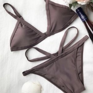 zaful coffee bikini with strappy detail